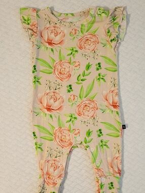 LEV baby, Eloise ruffle cap sleeve rompers, Bamboo, 0-3 months